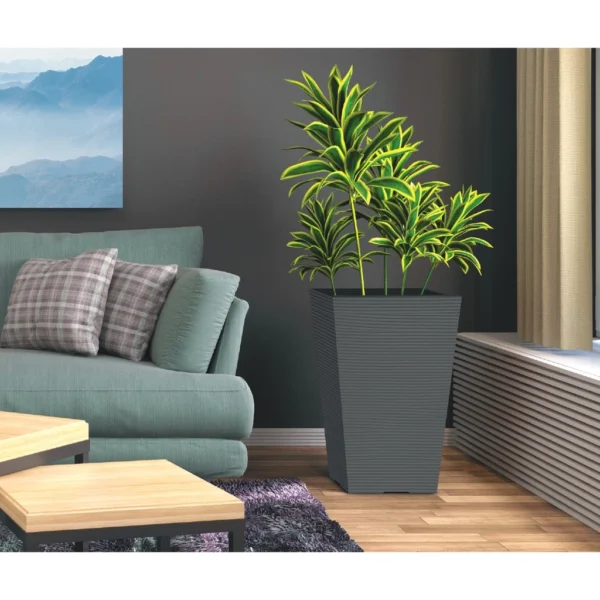 Flower Pot W17 x H24cm With Saucer White Brown Grey