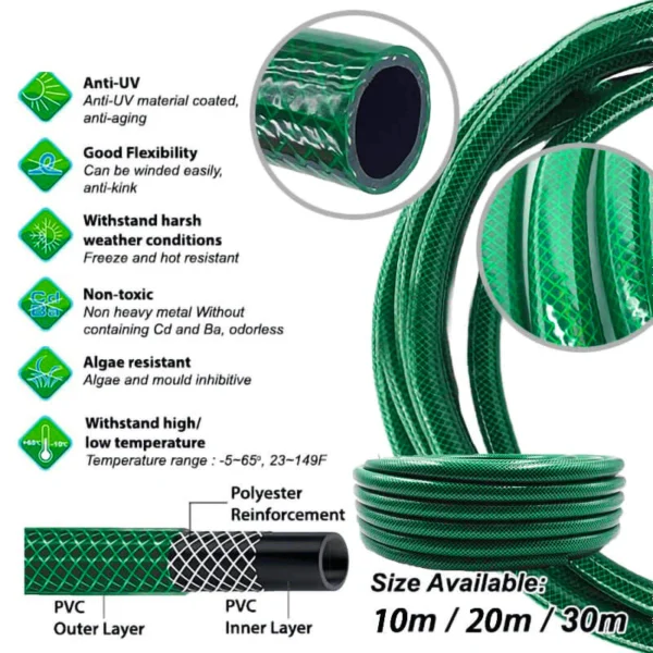 OOKAS Heavy Duty PVC Water Hose Set Multi Purpose Garden Car Wash Hose